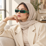 عینک دودی فشن و کژوال مستطیلی رترو سبز دو رنگ Cyber Emerald - تصویر 2