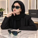 عینک آفتابی زنانه بالنسیاگا فریم مربع گرادیانت مشکی-سبز - تصویر 2