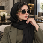 عینک آفتابی زنانه گوچی فریم مربع کرمی و دسته‌های سبز زیتونی - تصویر 2