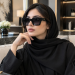 عینک آفتابی زنانه سلین مشکی براق فریم مربع اورسایز مدل - تصویر 2