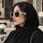عینک آفتابی زنانه شانل فریم گربه‌ای اورسایز با دسته زنجیری - تصویر 2